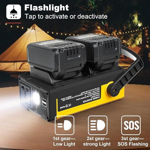 ترقية 300 واط محمولة مزود الطاقة المحمولة متوافق مع 2 حزمة 20V البطارية 6.0a ، DC 20V إلى AC 110V ~ 120V العاكس طاقة موجة جيبية معدلة مع مخرج AC و USB أصفر مزدوج in Kuwait