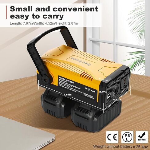ترقية 300 واط محمولة مزود الطاقة المحمولة متوافق مع 2 حزمة 20V البطارية 6.0a ، DC 20V إلى AC 110V ~ 120V العاكس طاقة موجة جيبية معدلة مع مخرج AC و USB أصفر مزدوج in Kuwait