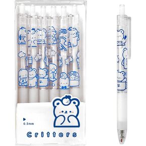 Cute Pens Black Ink Retractable 0.5mm Gel Pens Bullet Point Pretty Nice Kawaii Office School Supplies Gifts for Kids Girls Boys Women Fun Pens for Journal, Pack of 6pcs
