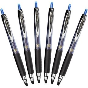 Uni-Ball Signo 207 Retractable Gel Pen, 0.5mm Micro Point, Blue, Pack of 6
