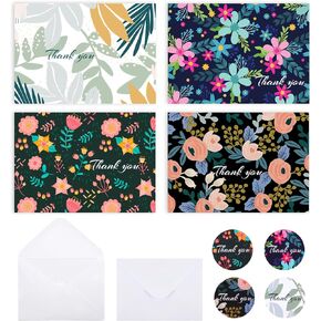 Utron 32 PCS Thank You Cards with Envelopes, Painted Florals Thank You Cards, Envelopes and Stickers Thank You Notes, Wedding Thank You Cards with Envelopes