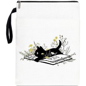 Book Cover for Book Lover Gifts, Book Sleeve with Zipper, Cat Lovers Gifts for Women Teen Girl, Christmas Birthday Gifts, Black Cat