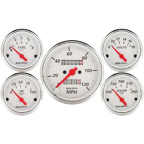 Auto Meter 1300 5 PC. Gauge KIT, 3-1/8" & 2-1/16", MECH. Speedometer, Arctic White