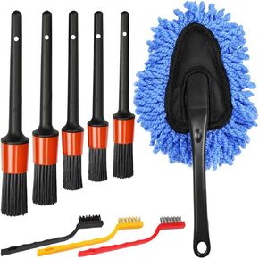 9Pcs Car Cleaning Kit Interior Detail Dusting Brush Set Includes 5 Detail Brush 3 Wire Brush 1 Dust Brush Perfect for Vent Duster Car Putty Brushes Car Accessories for Women Essentials Supplies