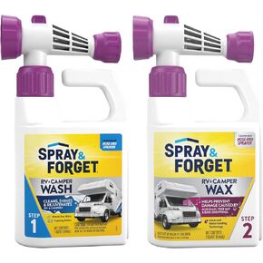 Spray & Forget RV & Camper Wash and Wax Combo, Includes RV & Camper Wash (1 Quart) and RV & Camper Wax (1 Quart) with Convenient, Ready-to-Use Hose End Adapters