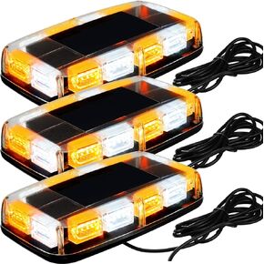 3 Pack Roof Top Strobe Light Bar 48 LED Strobe Warning Light Magnetic Base Flashing Emergency Safety Warning Strobe Beacon Lamp for Construction Vehicle Snowplow Truck Postal Car, Amber White