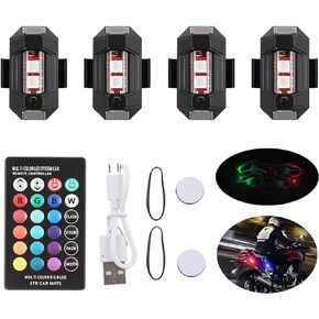 ANKI HAPPIGO 4PCS LED Strobe Drone Lights with Remote, 16 Colors Drone Anti-Collision Lights Mini Wireless USB Rechargeable Night Warning Lighting for Car Motorcycle Aircraft RC Boat Dirt Bike