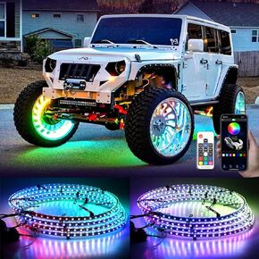 Wheel Lights for Truck, Double-Sided Glowing Ring Light Kits Dreamcolor LED Strip Tire Lights with Turn & Braking Signal for Car Pickup SUV Hub Controlled by Remote and APP (4PCS, 17inch)