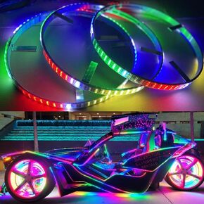 Bluetooth + Remote Control 3PCS 15.5" Triple Row Wheel Rim Lights RGB Whte Dream Color Chasing Rainbow Symphony Lighting for Polaris Slingshot 2015-2023