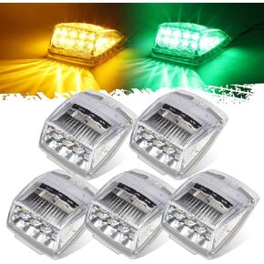Partsam Cab Light, 5Pc 17LED Dual Color Square Cab Marker Roof Running Top Light, Waterproof Top Reflective Lights Compatible with Kenworth/Peterbilt/Freightliner/Mack (Amber/Green)