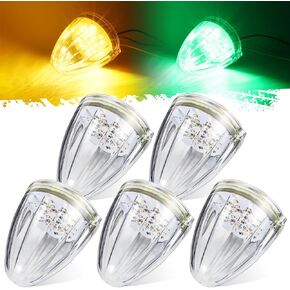 Partsam Cab Light, 5Pcs 21 LED Dual Color Chrome Torpedo Cab Marker Roof Running Top Light, Replacement for Heavy Duty International Truck, for Kenworth/Peterbilt/Freightliner/Mack (Amber/Green)