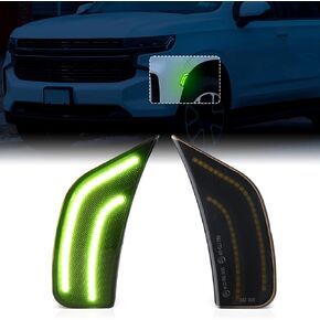 Green LED Side Marker Lights for Chevy Tahoe Escalade ESV Yukon XL Denali Suburban 2021 2022 2023, Smoked Lens Front Bumper Driving Position Lights