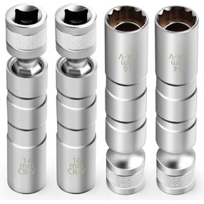 4pcs 14mm and 16mm Magnetic Spark Plug Socket, 12-Point Standard Spark Plug Socket Removal Tool 360-degree Rotation for Car