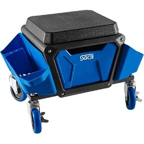 SGCB Automotive Mobile Rolling Mechanics Stool - Heavy Duty Roller Creeper Seat Soft Rubber Cushion Brake Wheels Storage Drawers Tray Roller Seat for Home DIY Garage Car Detail, 330lb Load Bear