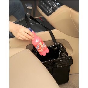 KMMOTORS Car Trash Can, Leather Trash Bag Foldable Hanging bin, Cute car Gadgets, Garbage Container, Vegan Leather(Medium, Black)