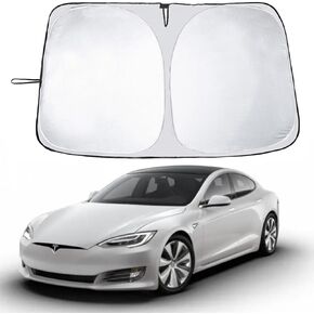 Car Windshield Sun Shade Improved UV Protection Fabric Reflector Sunshade Offers Ultimate Protection for Car Interior Professional Accessories for Tesla Model 3/Y 56" L x 36.6" W