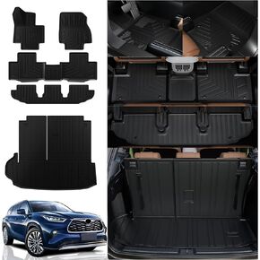 Rongtaod Floor Mats Compatible with 2024 2025 Toyota Grand Highlander 7&8 Seats Trunk Mat Cargo Mat Cargo Liner Back Seat Cover Protector Highlander Accessories(Trunk Mat with Backrest Mat+Floor Mats)