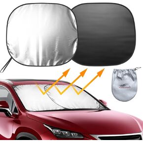 MEIDI 2-Piece Car Windshield Sun Shade, Foldable Car Front Window Sunshield, Blocks UV Rays and Sun Heat, Universal Car Sun Shield for Most Sedans SUVs Trucks (Small Size 23.5 x 29 inches) in Kuwait