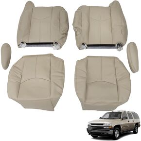 munirater 6Pcs Tan Front Leather Seat Cover Bottom and Lean Back Replacement for 2003-2006 Suburban Tahoe Yukon