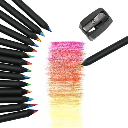 15 قطعة من أقلام الرصاص الخشبية الملونة بألوان قوس قزح، 7 في 1 قلم تغيير الألوان الممتع مع مبراة للرسم والتلوين in Kuwait