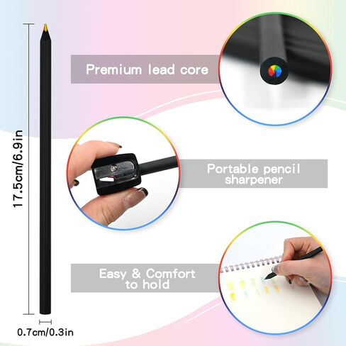 15 قطعة من أقلام الرصاص الخشبية الملونة بألوان قوس قزح، 7 في 1 قلم تغيير الألوان الممتع مع مبراة للرسم والتلوين in Kuwait