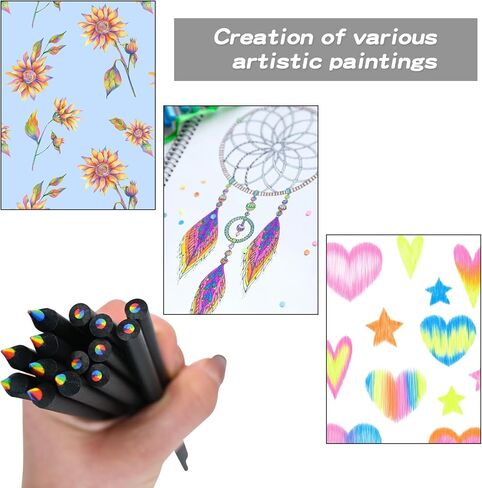 15 قطعة من أقلام الرصاص الخشبية الملونة بألوان قوس قزح، 7 في 1 قلم تغيير الألوان الممتع مع مبراة للرسم والتلوين in Kuwait