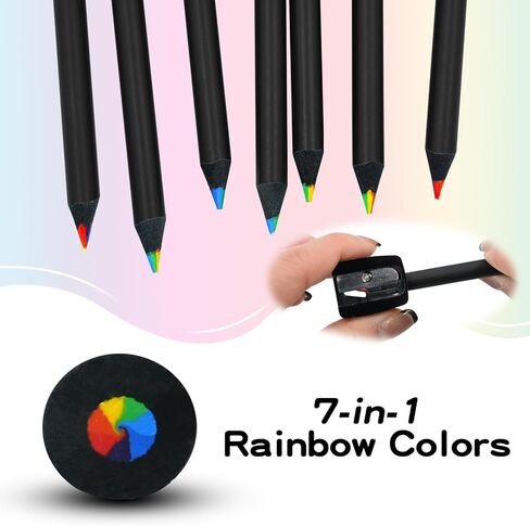 15 قطعة من أقلام الرصاص الخشبية الملونة بألوان قوس قزح، 7 في 1 قلم تغيير الألوان الممتع مع مبراة للرسم والتلوين in Kuwait