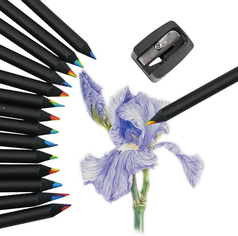 15 قطعة من أقلام الرصاص الخشبية الملونة بألوان قوس قزح، 7 في 1 قلم تغيير الألوان الممتع مع مبراة للرسم والتلوين in Kuwait