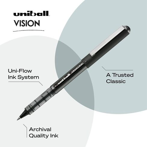 Uniball Vision Rollerball Pens, Black Pens Pack of 12, Fine Point Pens with 0.5mm Micro Tip Ink Pen, Pens Fine Point Smooth Writing Pens, Bulk Pens, and Office Supplies in Saudi Arabia
