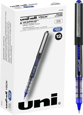 Uniball Vision Rollerball Pens, Black Pens Pack of 12, Fine Point Pens with 0.5mm Micro Tip Ink Pen, Pens Fine Point Smooth Writing Pens, Bulk Pens, and Office Supplies in Saudi Arabia