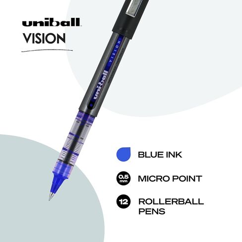 Uniball Vision Rollerball Pens, Black Pens Pack of 12, Fine Point Pens with 0.5mm Micro Tip Ink Pen, Pens Fine Point Smooth Writing Pens, Bulk Pens, and Office Supplies in Saudi Arabia