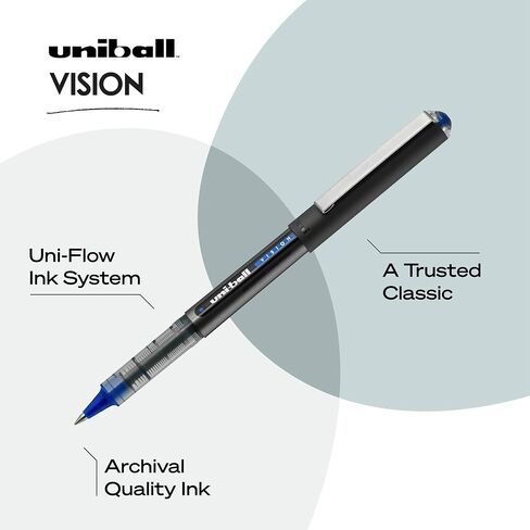 Uniball Vision Rollerball Pens, Black Pens Pack of 12, Fine Point Pens with 0.5mm Micro Tip Ink Pen, Pens Fine Point Smooth Writing Pens, Bulk Pens, and Office Supplies in Saudi Arabia
