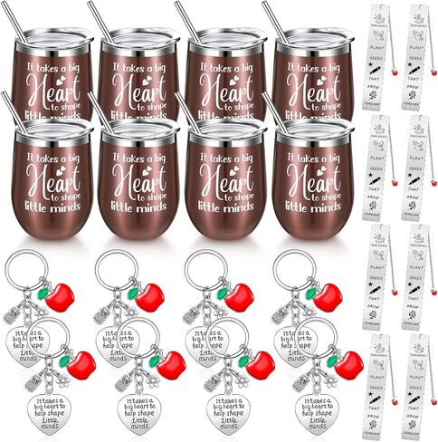 24 Pcs Teacher Appreciation Gift Bulk 12 oz Stainless Steel Tumbler with Straw and Lid Brush Teacher Thank You Gift with Keychains Bookmark for Teacher's Day Graduation Retirement(Rose Gold) in Saudi Arabia