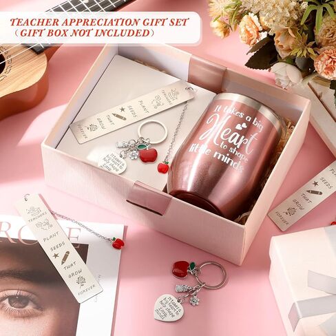 24 Pcs Teacher Appreciation Gift Bulk 12 oz Stainless Steel Tumbler with Straw and Lid Brush Teacher Thank You Gift with Keychains Bookmark for Teacher's Day Graduation Retirement(Rose Gold) in Saudi Arabia