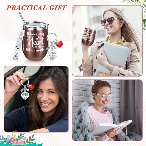 24 Pcs Teacher Appreciation Gift Bulk 12 oz Stainless Steel Tumbler with Straw and Lid Brush Teacher Thank You Gift with Keychains Bookmark for Teacher's Day Graduation Retirement(Rose Gold) in Saudi Arabia