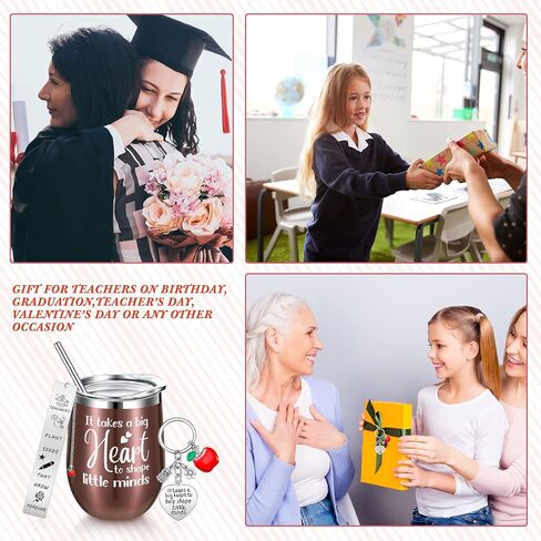 24 Pcs Teacher Appreciation Gift Bulk 12 oz Stainless Steel Tumbler with Straw and Lid Brush Teacher Thank You Gift with Keychains Bookmark for Teacher's Day Graduation Retirement(Rose Gold) in Saudi Arabia