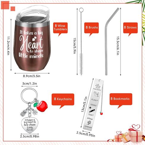24 Pcs Teacher Appreciation Gift Bulk 12 oz Stainless Steel Tumbler with Straw and Lid Brush Teacher Thank You Gift with Keychains Bookmark for Teacher's Day Graduation Retirement(Rose Gold) in Saudi Arabia