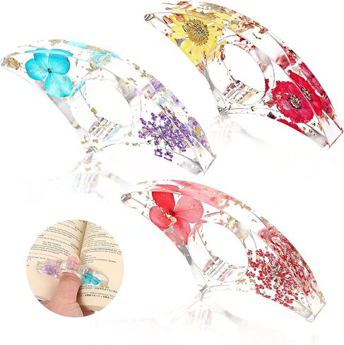 Prasacco 2 Pieces Book Page Holder, Dried Flower Resin Book Holders for Reading Thumb Ring Page Holder Flower Bookmark Reading Accessories for Readers Book Lovers Bookworm Bookmarks (3 PCS Style 2) in Saudi Arabia