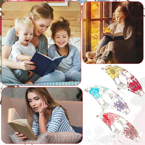 Prasacco 2 Pieces Book Page Holder, Dried Flower Resin Book Holders for Reading Thumb Ring Page Holder Flower Bookmark Reading Accessories for Readers Book Lovers Bookworm Bookmarks (3 PCS Style 2) in Saudi Arabia
