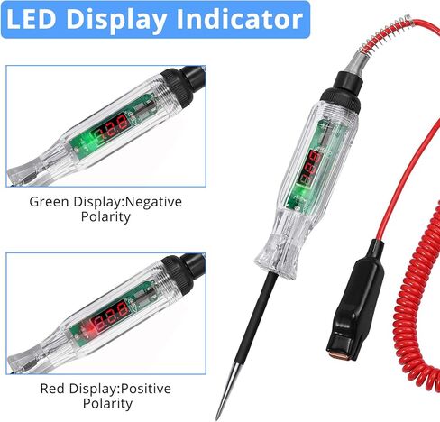جهاز اختبار دائرة السيارات من CAMWAY، ضوء اختبار الدائرة الرقمية 2.6-32 فولت، شاشة LED، جهاز اختبار جهد دائرة سلك زنبركي ممتد 98 بوصة، جهاز اختبار الجهد الكهربي لدائرة طاقة شاحنة السيارة in Kuwait