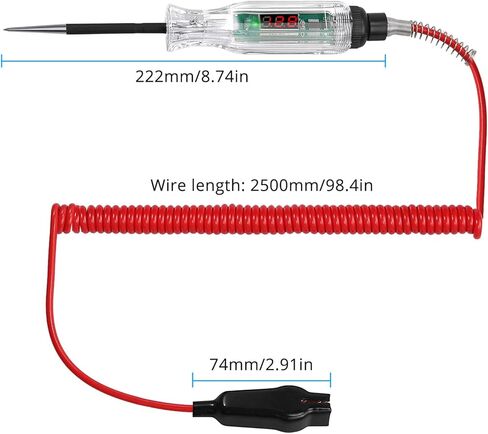 جهاز اختبار دائرة السيارات من CAMWAY، ضوء اختبار الدائرة الرقمية 2.6-32 فولت، شاشة LED، جهاز اختبار جهد دائرة سلك زنبركي ممتد 98 بوصة، جهاز اختبار الجهد الكهربي لدائرة طاقة شاحنة السيارة in Kuwait