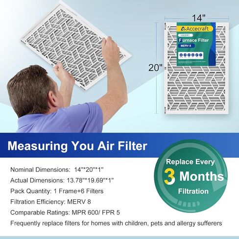 16x25x1 Air Filter MERV 8, Advanced Dust Defense,Cost-effective,1 Reusable ABS Frame + 6 Pack Replaceable, Quality Furnace Filter Media for AC & Furnace Applications（1 Frame+6 Filter） in Kuwait