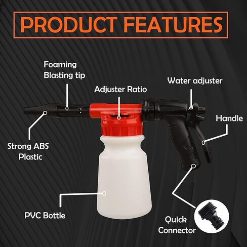 Foam Cannon for Garden Hose，Adjustment Ratio Dial Foam Gun,Car Wash Soap Spray Foamer Yellow in Saudi Arabia