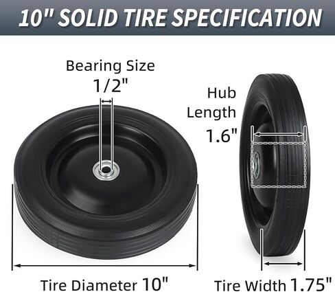 إطار وعجلة مطاطية صلبة مقاس 10 × 1.75 بوصة، فتحة تجويف المحور 1/2 بوصة، محور إزاحة 1.6 بوصة، عبوتان in Kuwait