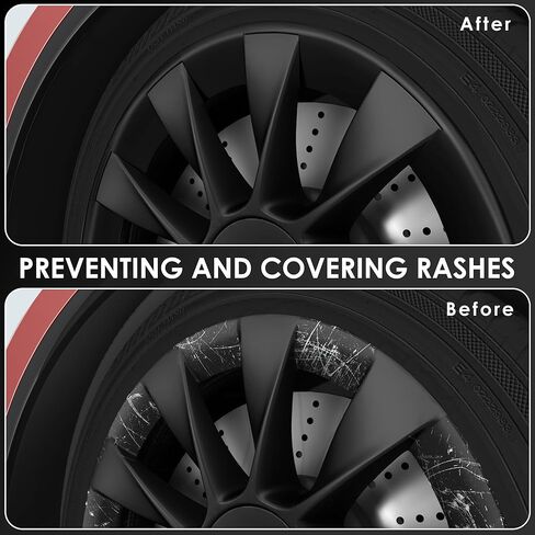 واقي حافة العجلة الكل في واحد من Tesla Model Y - شرائط للوقاية من الطفح الجلدي - مجموعة من 4 واقيات حافة سهلة التركيب (أسود غير لامع، 20 بوصة) in Kuwait