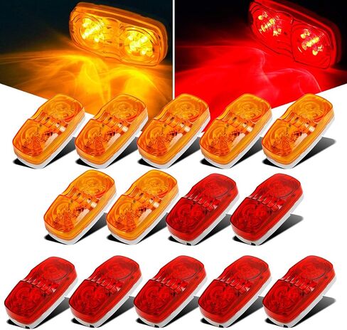 Partsam 14x Red/Amber Double Bullseye led Light Side Marker Clearance Light Smoke Lens, Tiger EyeLED Marker Lights, 4" Rectangular Rectangle LED Light for Truck Trailer RV Camper in Saudi Arabia