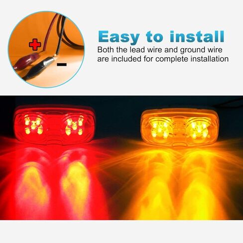 Partsam 14x Red/Amber Double Bullseye led Light Side Marker Clearance Light Smoke Lens, Tiger EyeLED Marker Lights, 4" Rectangular Rectangle LED Light for Truck Trailer RV Camper in Saudi Arabia