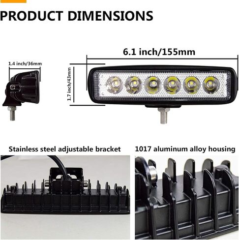 Willpower 2pcs 18W 6 بوصة LED ضوء العمل بقعة شعاع صف واحد LED ضوء بار 12V 24V سوبر سليم الطرق الوعرة القيادة أضواء مصابيح الضباب لشاحنة جرار قارب 4x4 سيارة SUV ATV in Saudi Arabia