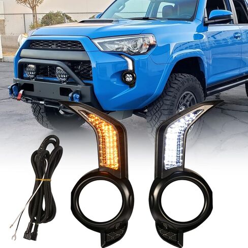 Fits 4Runner 2014-2021 LED DRL Daytime Running Light Front Fog Daytime Running Lamps with Dynamic Sequential Turn Signal Lights Amber/White Light, Black in Kuwait