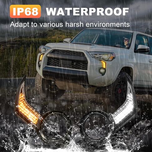 Fits 4Runner 2014-2021 LED DRL Daytime Running Light Front Fog Daytime Running Lamps with Dynamic Sequential Turn Signal Lights Amber/White Light, Black in Kuwait